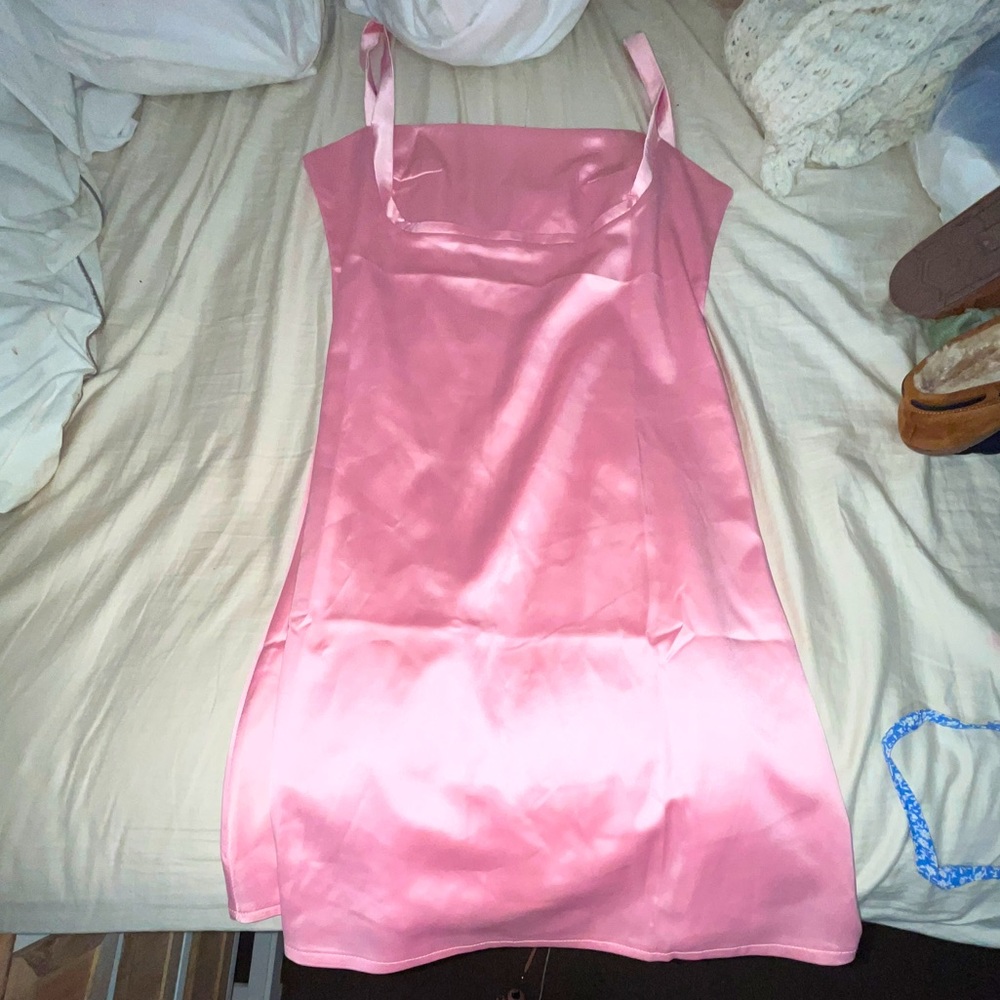 pink silk mini dress